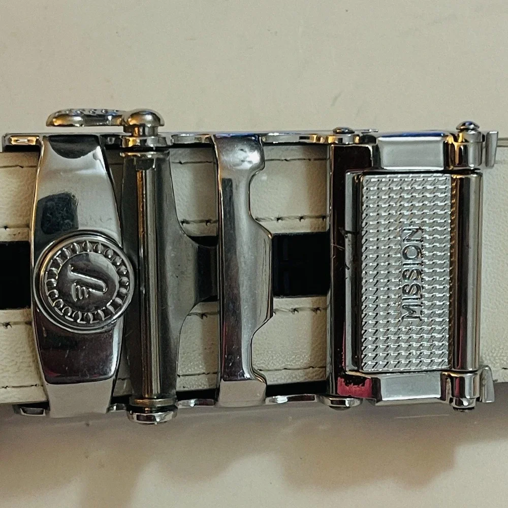 READ Mission Belt‎ Mens 50 White Leather Ratchet Automatic Buckle Adjustable